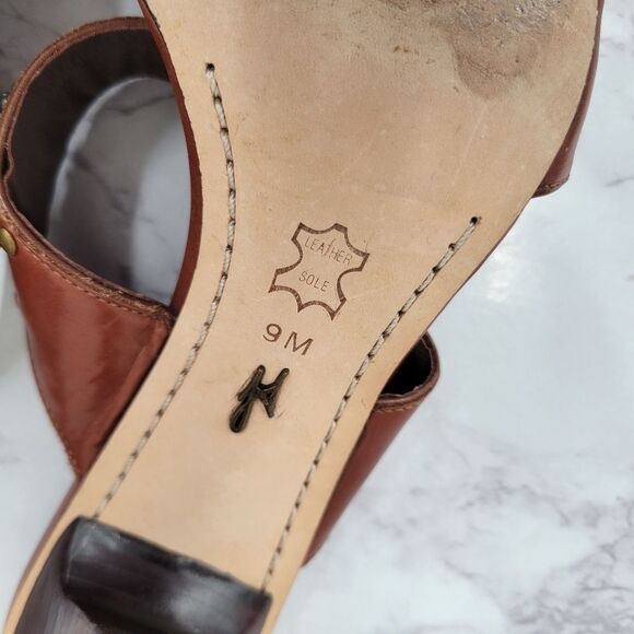 J Vincent Brown Heeled Sandals with Faux Turquoise Brass Studs Accents - Picture 11 of 12